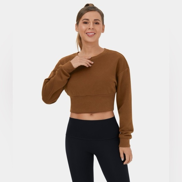 Halara Removable Hood Drawstring Cropped Fleece Cotton Hoodie | NEW!!!!🤎🐶 - Picture 4 of 15